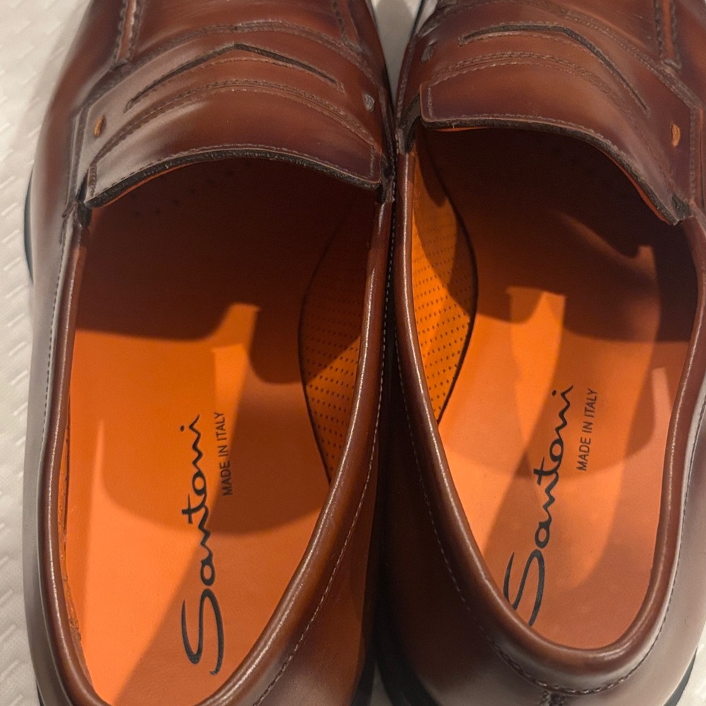 Santoni Rich Brown Leather Slip-On Loafers - Picture 4 of 10